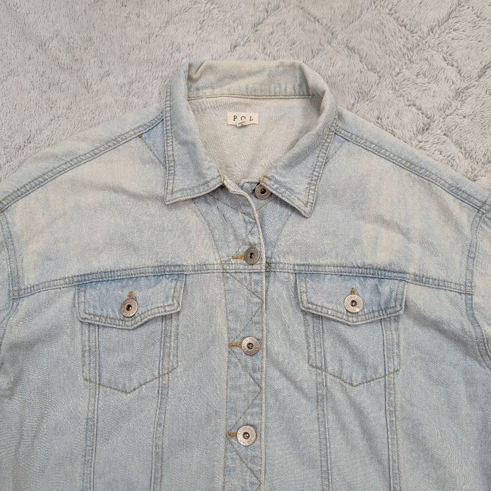 Pol Jacket Womens M Blue Light Wash Trucker Cotton Oversized Button Up